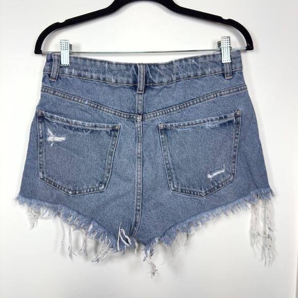 Zara Distressed Blue High Rise Button Up Jean Denim Shorts Size 6 - Picture 2 of 7